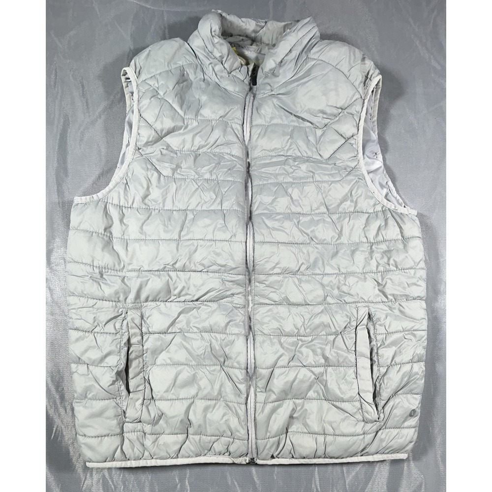 Xersion Puffer Vest Silver Packable Quilted Zip Pockets Lightweight Size Large